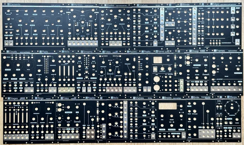 Rows of black Mutable Instruments panels